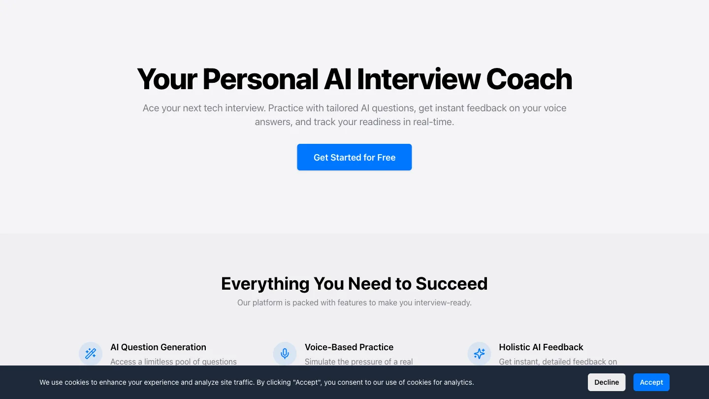 Your personal AI interview coach, practice aloud, walk in ready